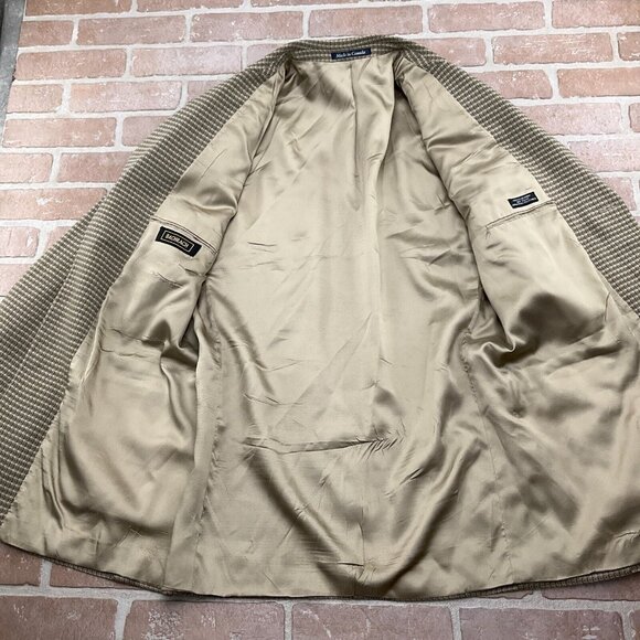 Bachrach Blazer Men 42L‎ Beige Gray Check Woven Classic Jacket Wool Canada VTG - Picture 10 of 15